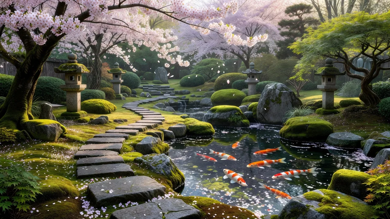 朝の庭の光