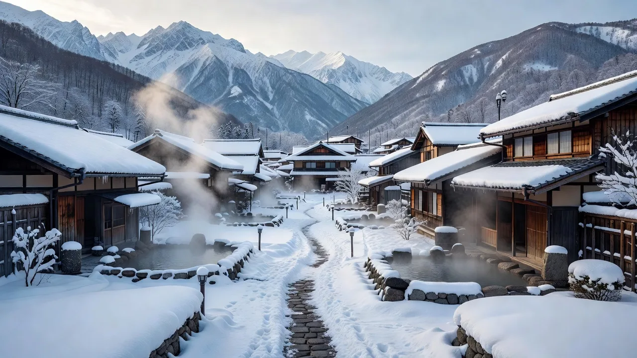 雪の温泉